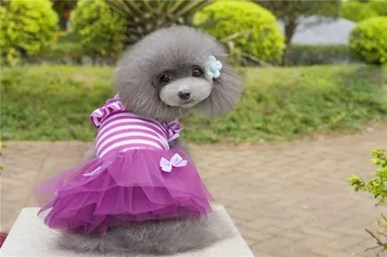 

Y04 Sweety Small Dog Dress Cute Pet Dog Puppy Stripe Bow Lace Tutu Dress Princess Pet Skirt for Chihuahua Yorkshire