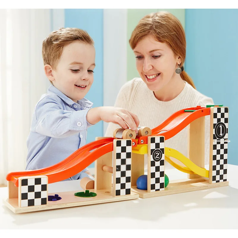 

Funny Wooden Slide gliding rail Set Beat the ball Friends Railway Puzzles Wooden Train Track Early Educational Toys For Child