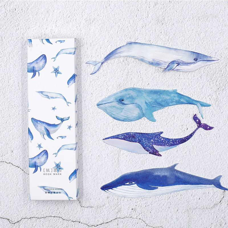

30pcs/box Cute Cartoon Whale Paper Bookmark Kawaii School Stationery Kids Gift Message Card Paper Book Page Holder