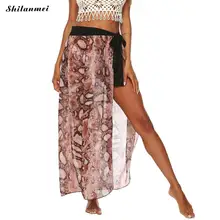 Свободная Повседневная Длинная юбка с принтом змеиной кожи для женщин летняя пляжная юбка с разрезом по бокам и поясом со шнуровкой Женская пляжная юбка в стиле бохо
