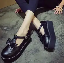 Platform Lolita Shoes With Buckle Strap Womens Bow Embellished 2016 New Arrivals Round Toe Pumps Free Shipping
