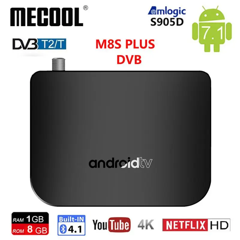 

Mecool M8S PLUS DVB T2/T Android 7.1 smart TV Box Quad Core Amlogic S905D 1GB 8GB BT4.1 WIFI 1080P H.265 4K IPTV BOX for Russia