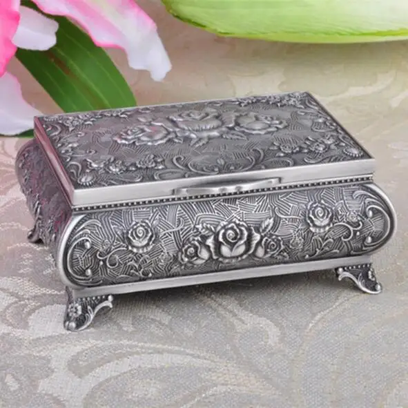 

High Quality Fashion Jewelry Box Zinc-alloy Metal Trinket Case Vintage Flower Carved Design Jewellery Storage Gift Box