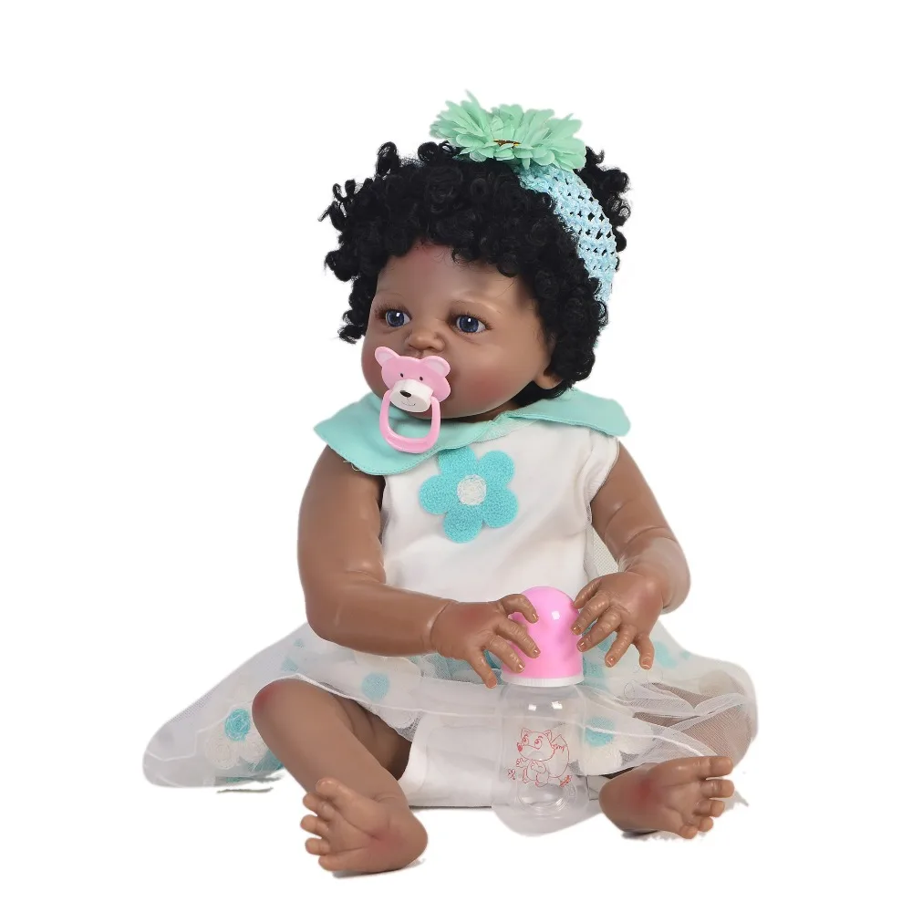 

57cm Newborn Doll Can Bathe Full Silicone Vinyl Body black skin dolls bathe menina Baby Princess Best Birthday Gifts for Girl