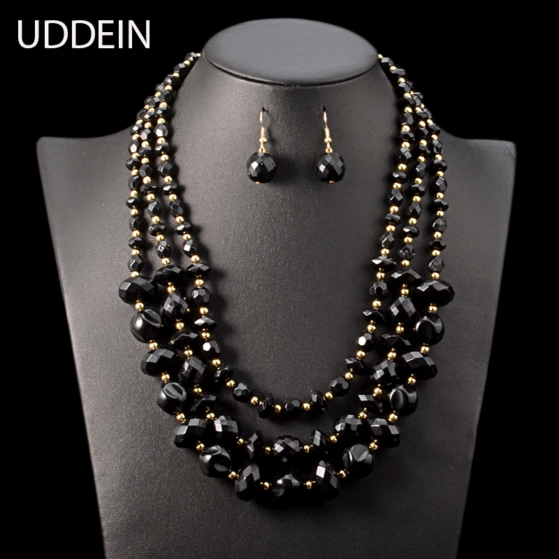 

UDDEIN African beads jewelry set multi layer black beads statement necklace & pendant Nigerian wedding bridal jewelry sets women