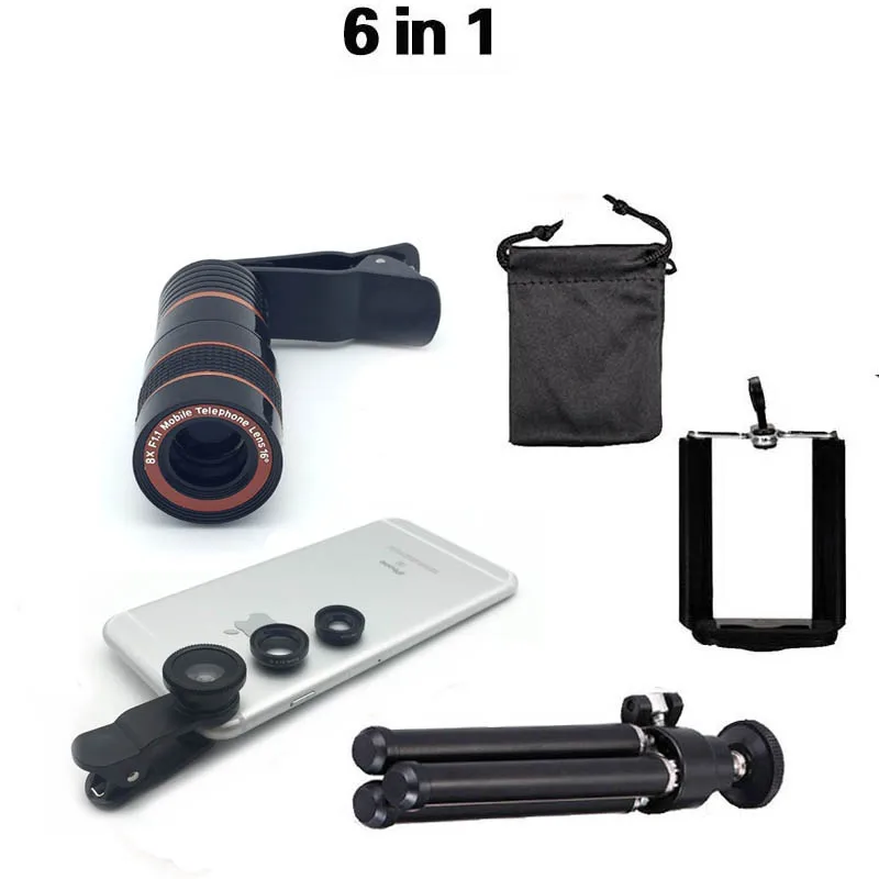 Univesal New 6in1 8X Zoom Phone Camera Lens Telescope Stand Holder