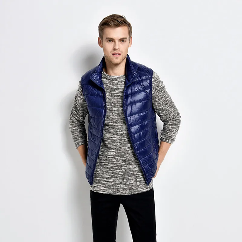 Goedkoop DAVYDAISY Hoge Kwaliteit Vest Mannen Vroege Winter Ultralight Stand Kraag Eendendons Gewatteerde Warm Vest Mannen Mouwloze Jas DCT 178