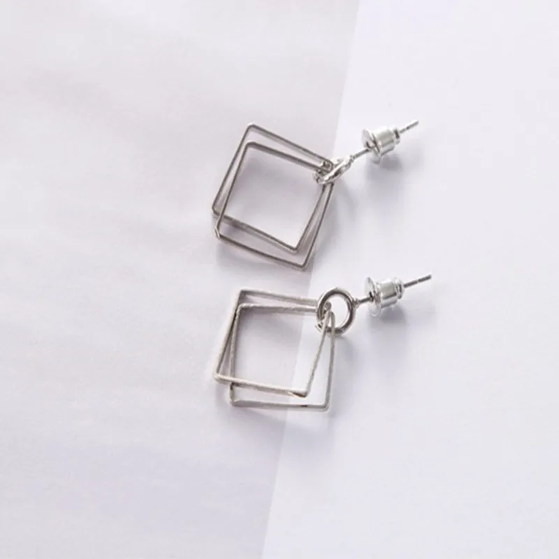

2018 New Style Korean Temperament OL Fashion Sparking Rhinestone 18KGP Geometry Square Stud Earrings fo women free shipping