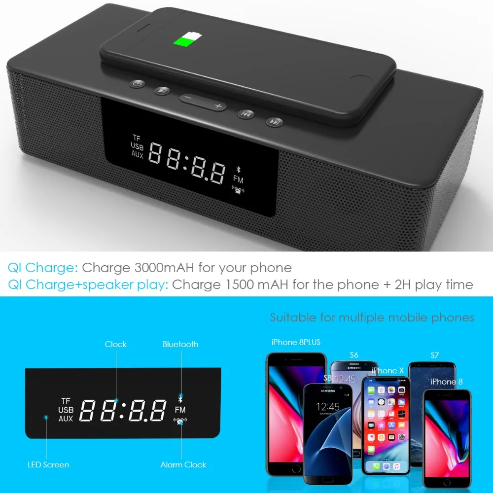 Wireless Bluetooth Column Soundbar Stereo Speaker Powerful TV Home Theater 4.0A Battery Sound Bar TF U-Disk Clock With Display
