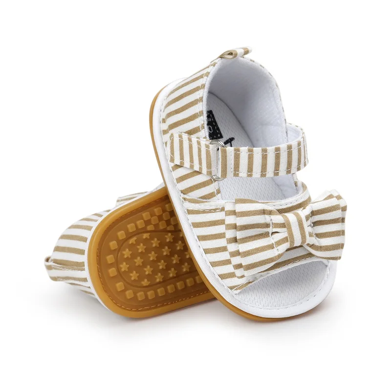 Летние сандалии для малышей; мягкие хлопковые сандалии для девочек в полоску с бантом; обувь для новорожденных; пляжные сандалии playtoday - Цвет: C