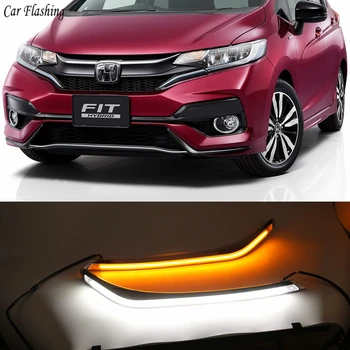 

2PCS LED Daytime Running Light Yellow Turn Signal Relay Car Headlight Eyebrow Decoration For Honda Fit Jazz 2015 2016 2017 2018