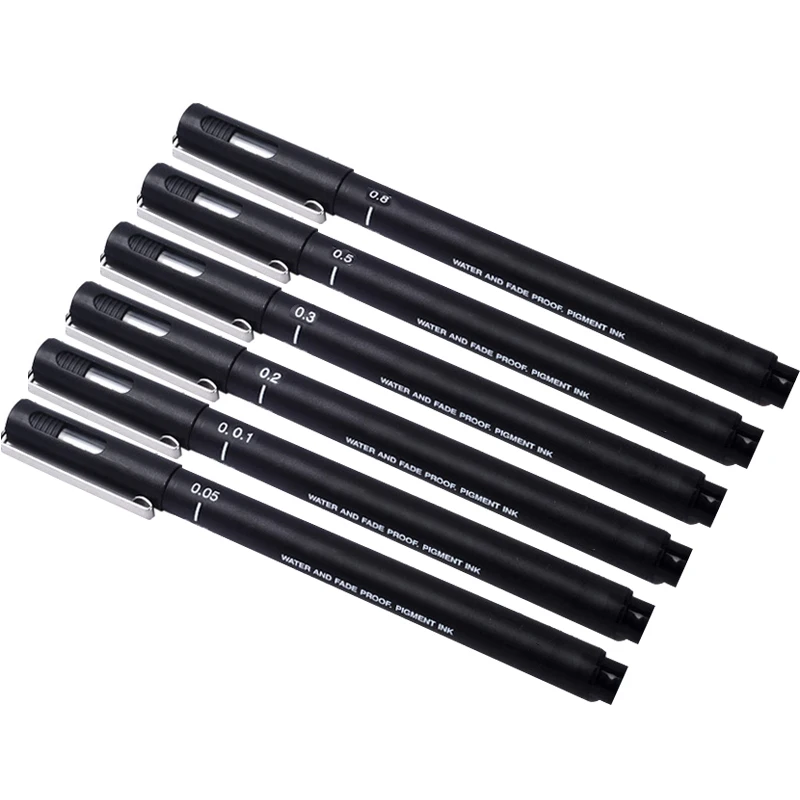 6Pcs Needle Archival Pen Black Fineline Pen Ball Pin Drawing Fineliner Pen 005 01 02 03 05 08 Needle Archival Pen