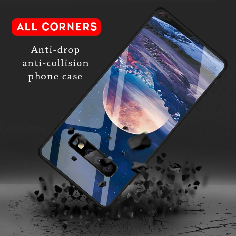 سماء نجمية نمط الزجاج المقسى حقيبة لهاتف سامسونج غالاكسي S10 زائد S10e صعبة للصدمات الهاتف اغلفة السامسونج S10 + S10 حالات