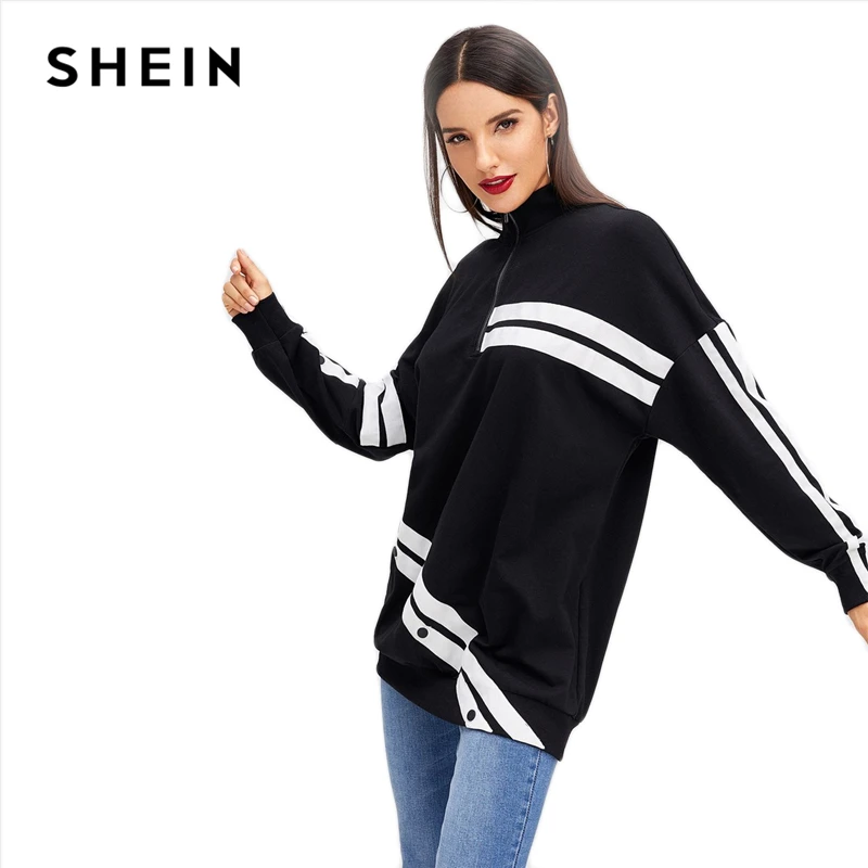 SHEIN Стильный Свитшот С Длинными Рукавами Длинный На Молнии Пуговицами|Толстовки