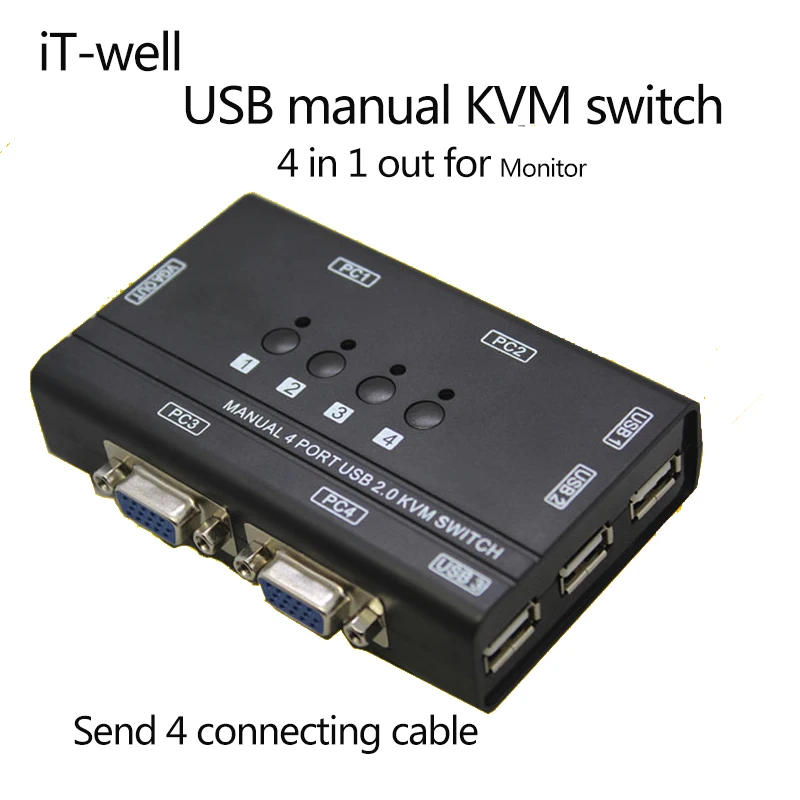 Это также 4 Порты kvm-переключатель Управление 4 шт. хостов 1 компл. USB клавиатуры Мышь и VGA мониторы несколькими ПК управлять оригинальный