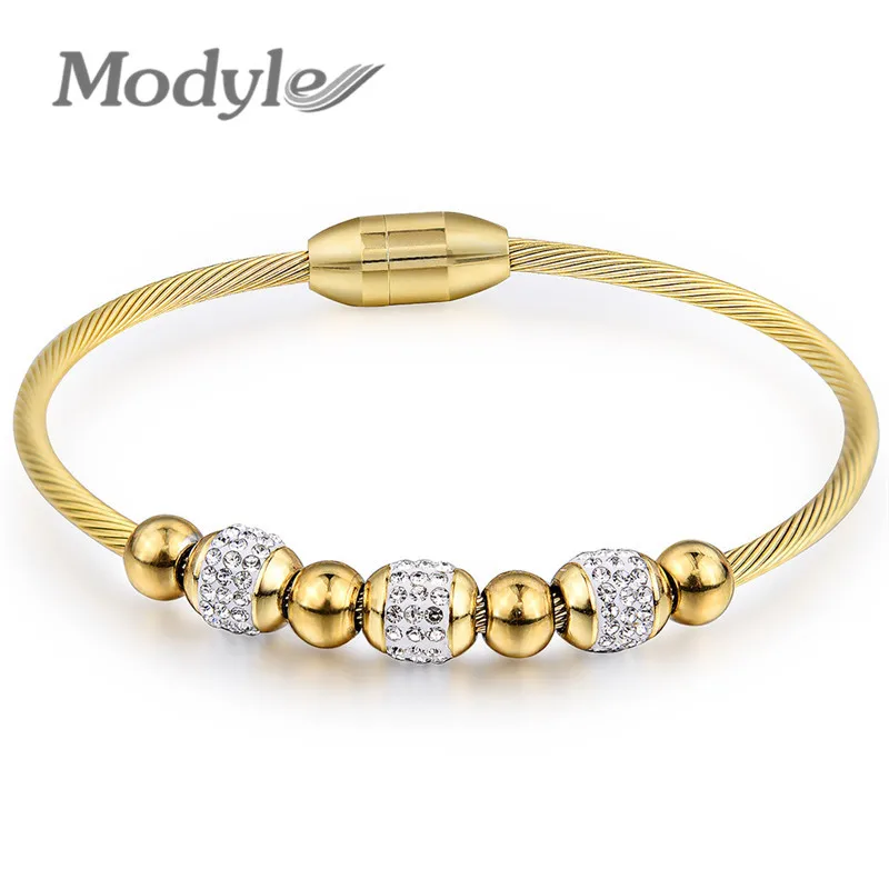 Modyle 2021 New Fashion Women Accessories Silver Color Gold Stainless Steel CZ Stone Bead Charm Bracelets for | Украшения и