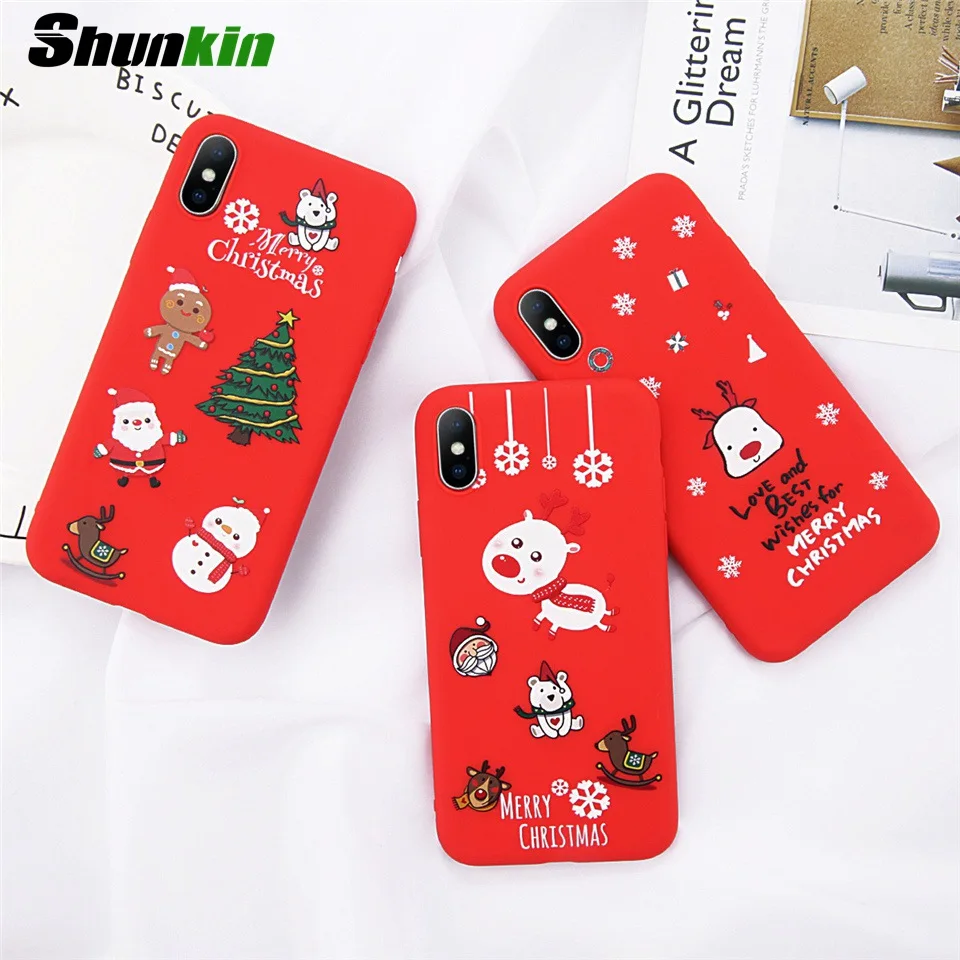 

Lovely Phone Case For iPhone 6 6s 7 8 Plus X XR XS Max Cute Cartoon Christmas Santa Claus Elk Soft TPU For iPhone 5 5S SE Cover