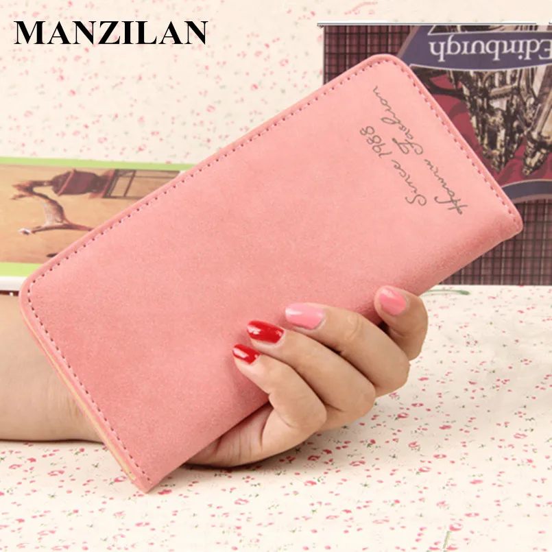 

Vintage Matte Leather Women Long Wallet Ladies Purse large capacity Card Holder Bags Gift for women candy color Wallets 2019 NEW