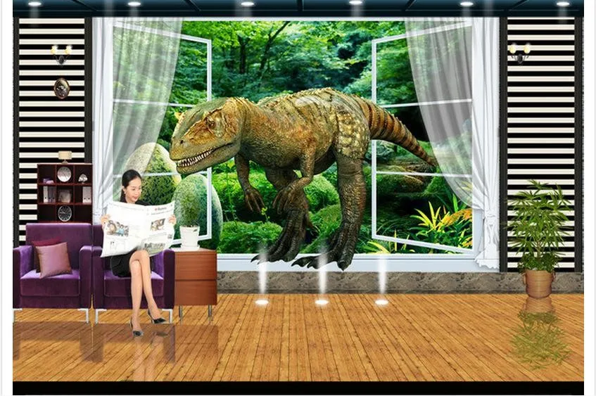 Пользовательские 3d обои 3d настенные фрески обои реалистичные динозавры 3d рисунки в ТВ установка настенная фреска обои Декорации для