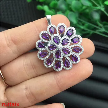 

KJJEAXCMY boutique jewels 925 sterling silver inlaid with gem natural drop amethyst necklace + pendant jewelry.A