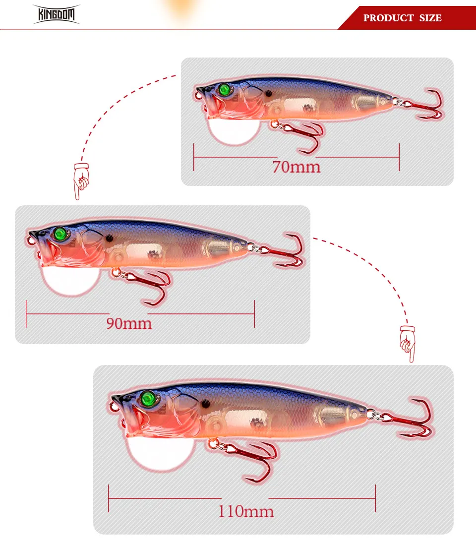 Kingdom Fishing Lures Hard Bait Topwater Popper Switchable Tongue Plate 70mm 9.5g 90mm 16g 110mm 33g Artificial Baits Model 5367 (4)