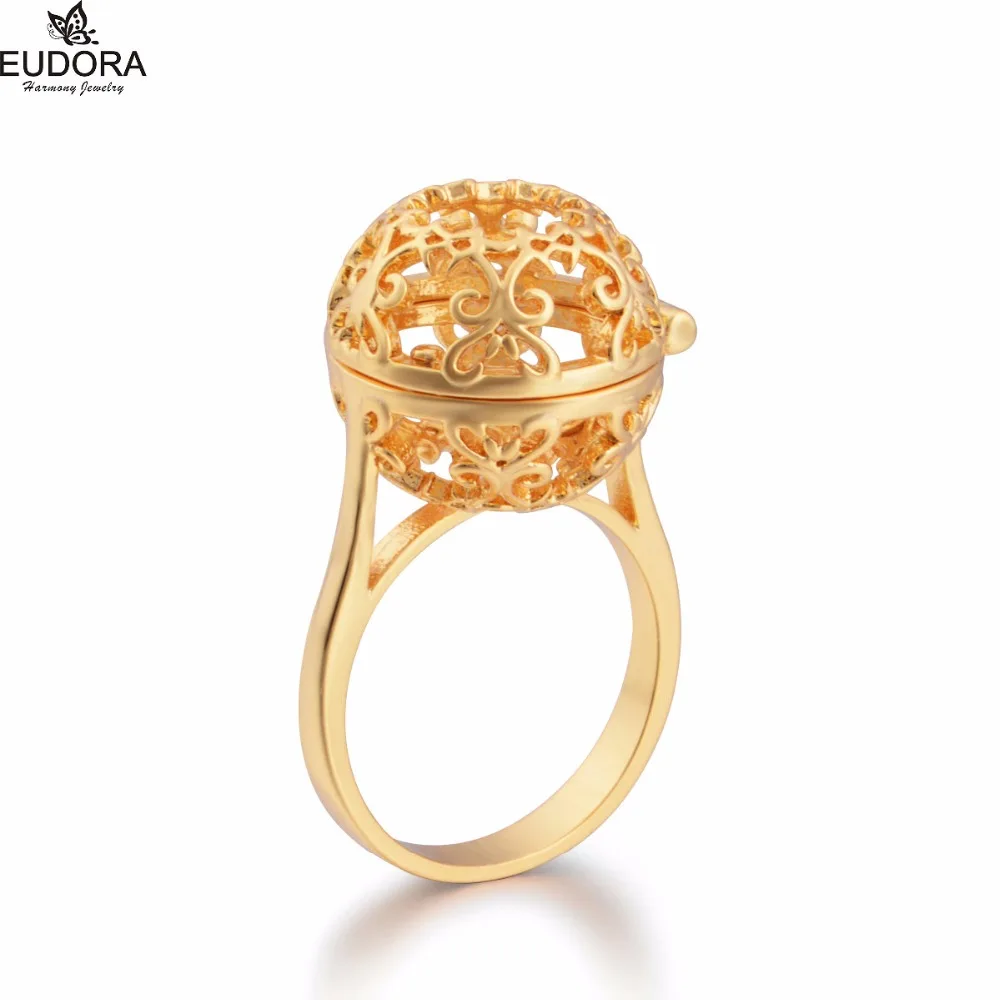 

HRI002 Mexican Bola Jewelry Cage Ring for 12mm Tone Ball with Sound Gold-Color Flower Style Locket Cage Ring Christmas Gift