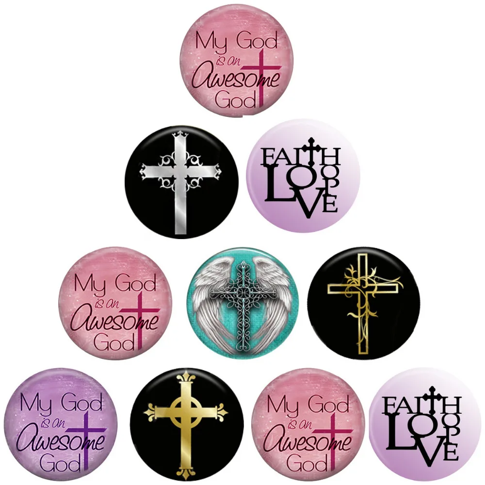 

5pcs/lot Wholesale Multiple styles Cross 18mm Snap Button Faith Jewelry Oil painting Snaps Fit Snap Bracelet for women