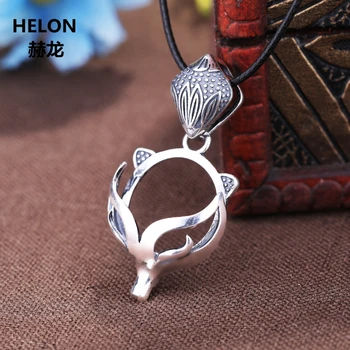 

925 Sterling Silver Women Pendant Fox 17x17mm Round Cabochon Semi Mount Pendant fit Amber Garnet Gate Setting Wholesale