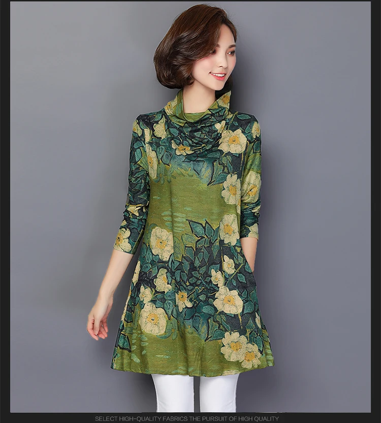 Повседневные женские топы Весна Плюс Размер длинная туника блузка женская Осень цветочный принт женские рубашки с длинным рукавом Chemise Femme 603H2