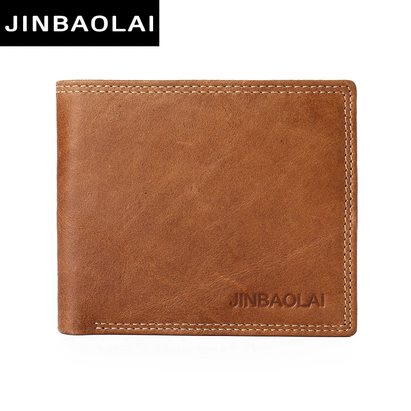 JINBAOLAI cow leather original brand male wallet fashion double suture design bifold wallets for men hight quality leather walet