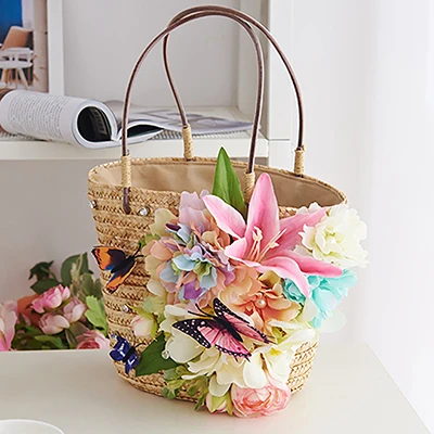 floral straw bag