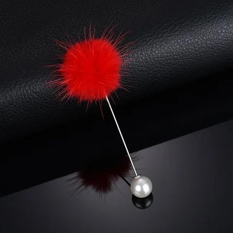 cute Charm Simulated Pearl Brooch Pins For Women Korean Fur pompom Ball Piercing Lapel Brooches Collar Jewelry Gift