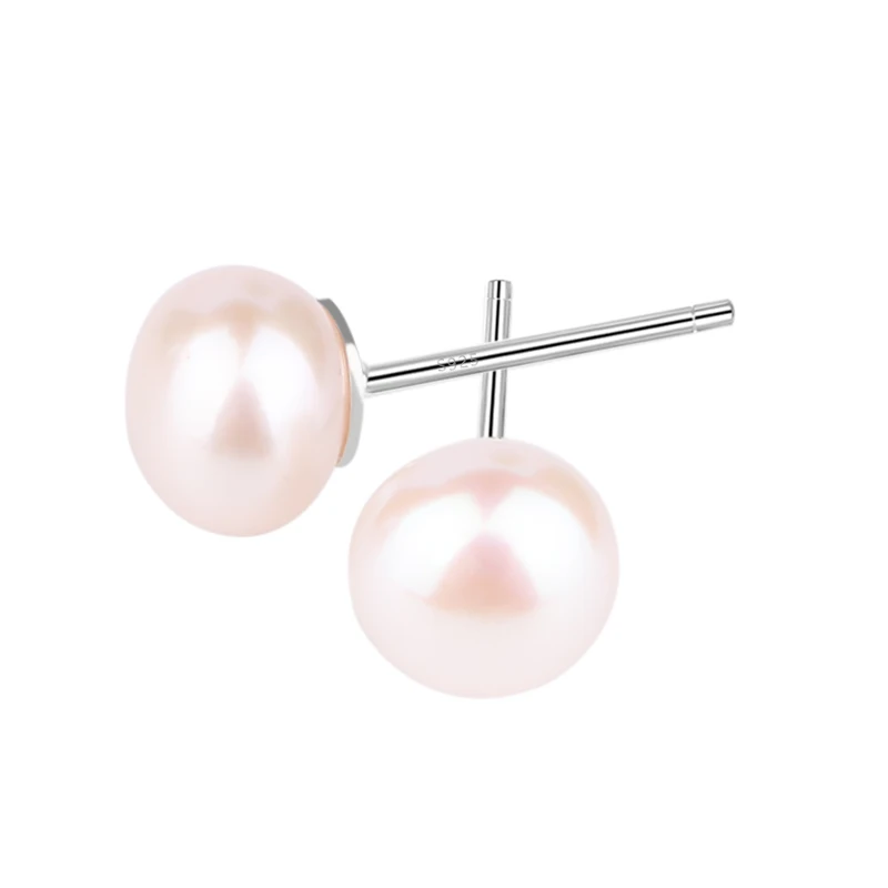 Fashion Women natural freshwater pearl stud earrings S925 Sterling Silver Oblate Ear Stud Earring  For Christmas Jewelry Gift (2)