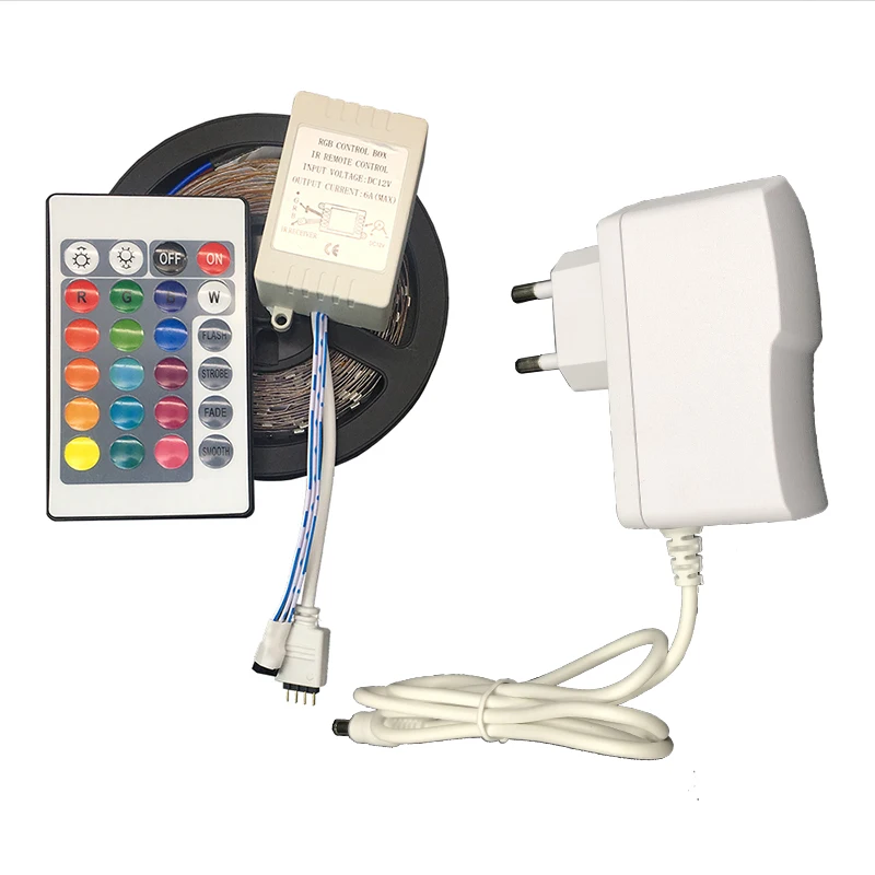 

RGB led strip 3528 2835 Flexible Strip Light Waterproof 5M 300led 24key IR Remote controller+DC12V power adapter