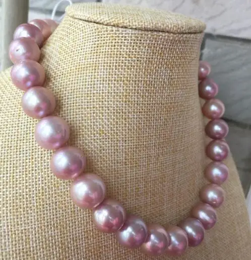 

gorgeous 14-16mm freshwater round lavender pearl necklace 18inch 925silver