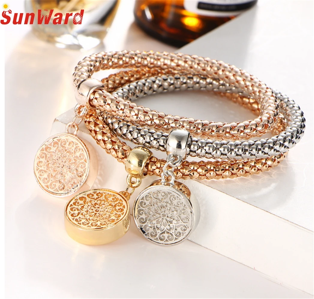 

OTOKY Hot Sale 2018 3pcs New Women Bracelet Gold Silver Rose Gold Rhinestone Bangle Jewelry For Gift Dropshipping Mar21