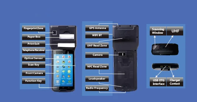 4G RFID UHF 5" Touch Screen Industrial Android Tablet Smart Pos Printer 1