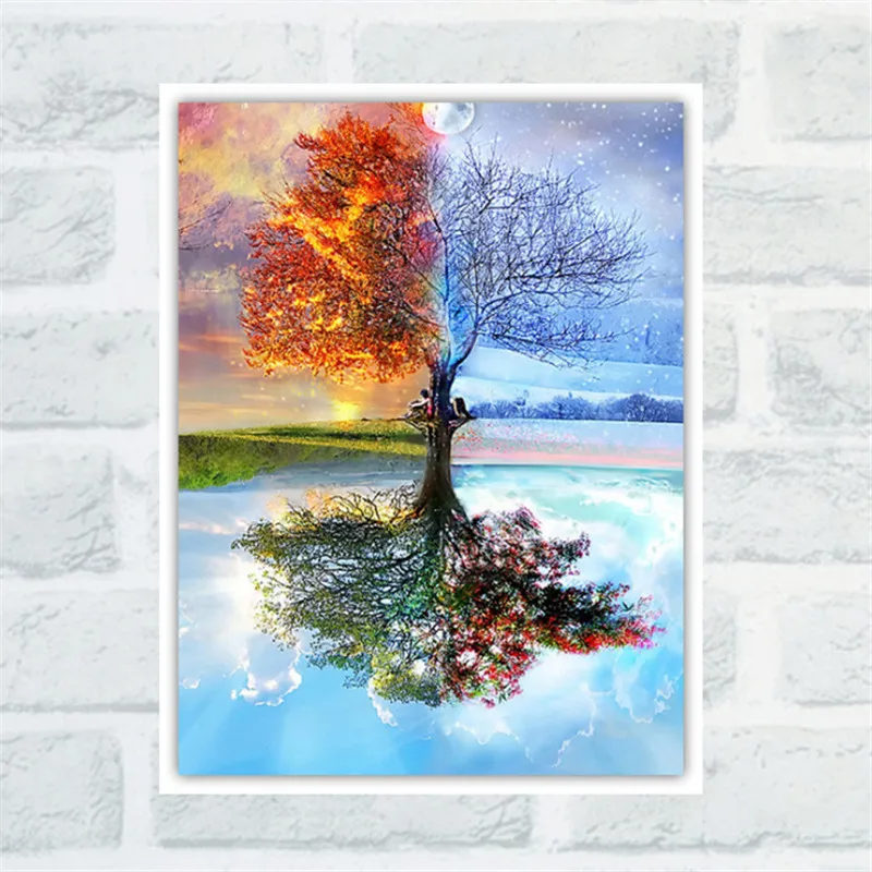 

100% Full DIY 5D Diamond Seasons Tree Painting Cross Stitch Diamond Embroidery Patterns Rhinestones Diamond Diy Pcitures