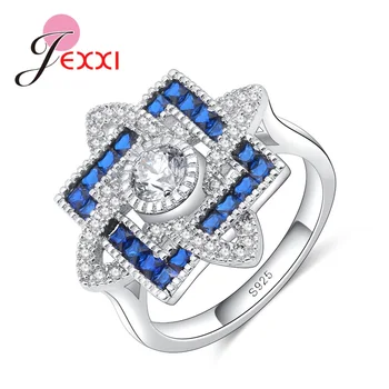 

Rings For Women mann Radiant 925 Sterling Silver Luxury Blue Crystal Rings 2 Colors Stones Romantic Wedding Rings