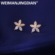 WEIMANJINGDIAN Новое поступление пять лепестка, цветок кубический цирконий CZ Кристалл серьги гвоздики для женщин