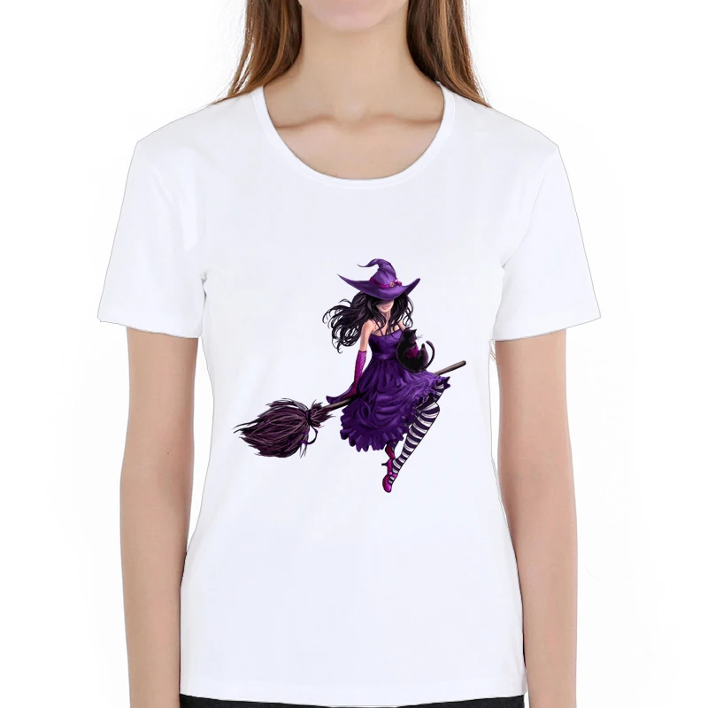 

New Fashion Princess Witchcraft Purple Witch Queen Printed T-shirts Women Summer Short Sleeve Casual White Tops T shirts