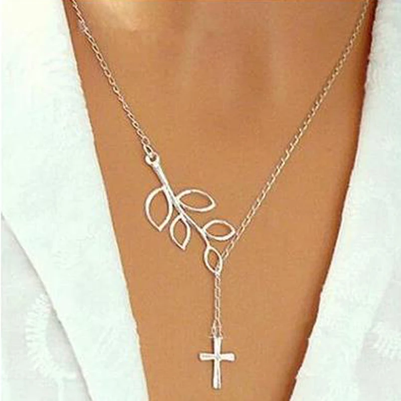 6PCS Catholic Fashion Vintage Gold Silver Cross Necklace For Women Simple Layered Necklaces