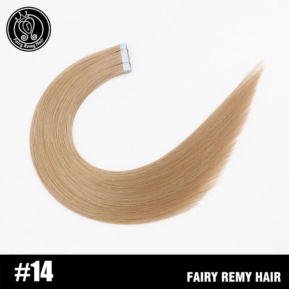 Сказочные волосы remy, 2,0 г/шт., 20 дюймов, натуральные человеческие волосы Remy на ленте для наращивания, бесшовные прямые волосы из искусственной кожи - Цвет: #14