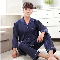 Мужские пижамы сна Lounge Plus Размеры шелковые пижамы с длинным для Для мужчин осень пижамы Мужская пижама комплект мягкие повседневные ночные