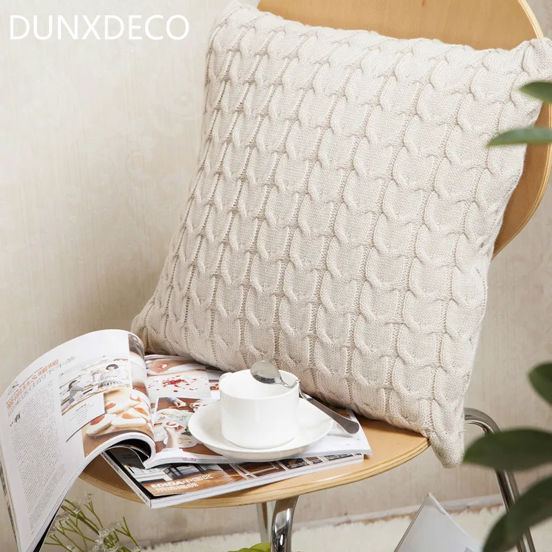 

DUNXDECO Cushion Cover Knitting Square Pillow Case Modern Simple Classical Retro Weaving Coussin Home Office Sofa Chair Decor