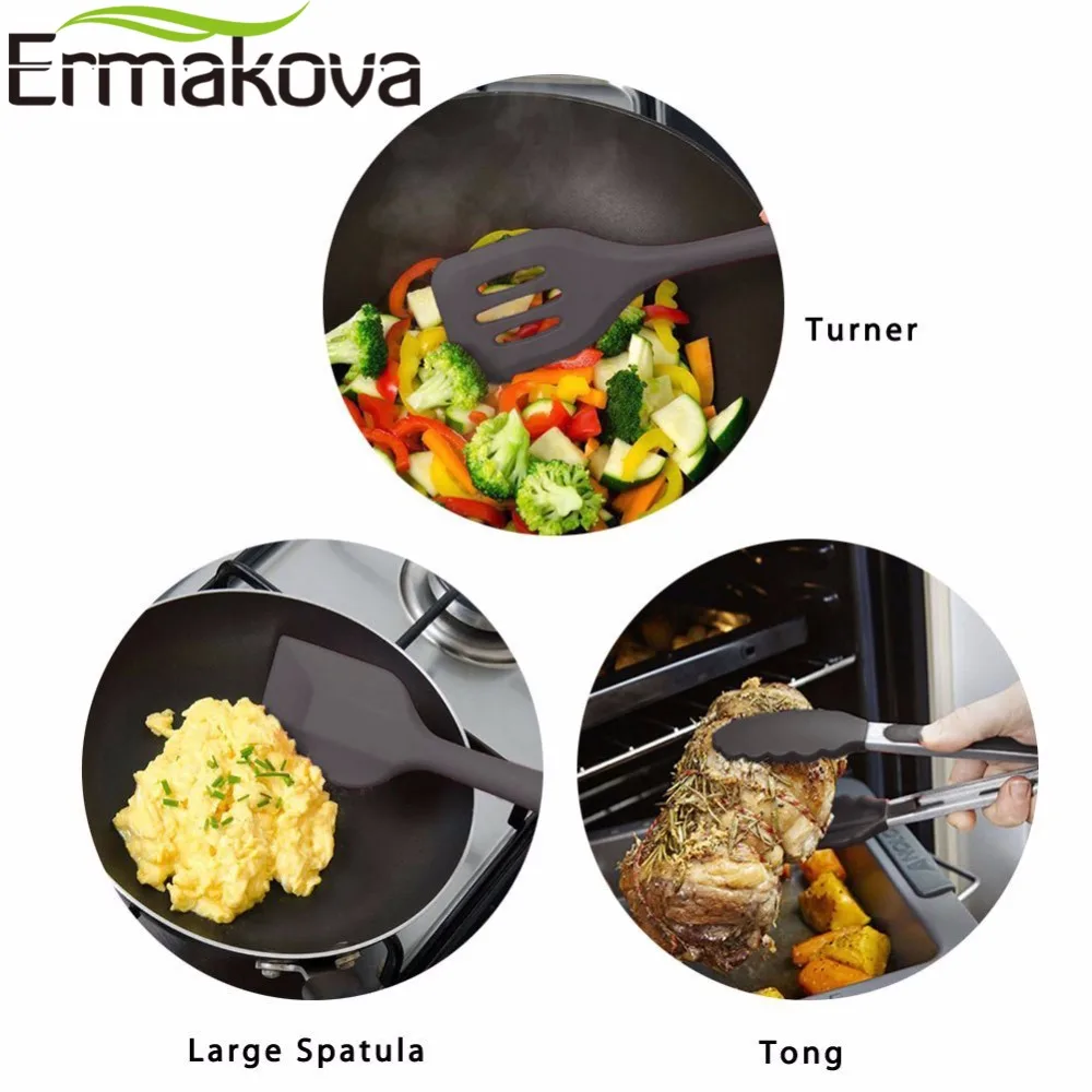 ERMAKOVA 10 Pcs/Set Silicone Kitchen Utensils Set Heat Resistant Non-Stick Cooking Utensil Set Silicone Kitchen Tools Set ERMAKOVA 10 Pcs/Set Silicone Kitchen Utensils Set Heat Resistant Non-Stick Cooking Utensil Set Silicone Kitchen Tools Set