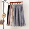 Low Price Velvet Skirt Tulle Pleated Midi Polka-Dot Elegant High-Waist Women Fashion TIGENA Female eKoQbZXm