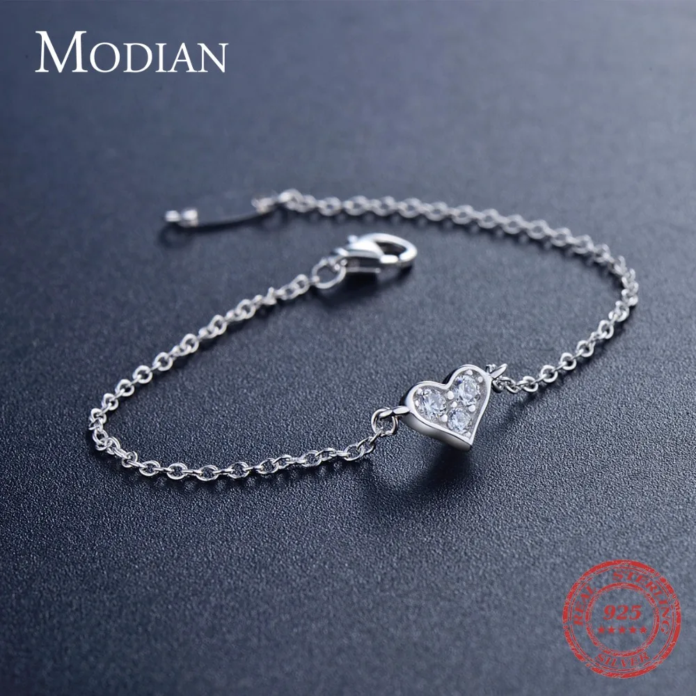 Modian дизайн Настоящее серебро 925 пробы сердце CZ браслет Модный кристалл свадебные женские классические романтические ювелирные изделия