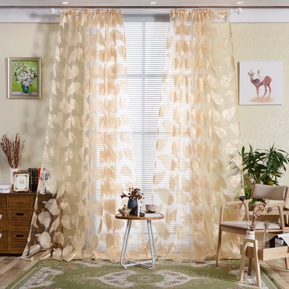New 1Pc Feather Pattern Embroidered Voile Curtains Bedroom Sheer Curtains Living Room 4 Colors