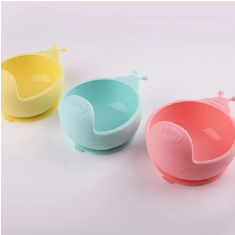 Baby Bowl With Suction Cup 100% Silicone Children Tableware Snail baby Feeding Dishes Kids plate Non Fragile Training bowl